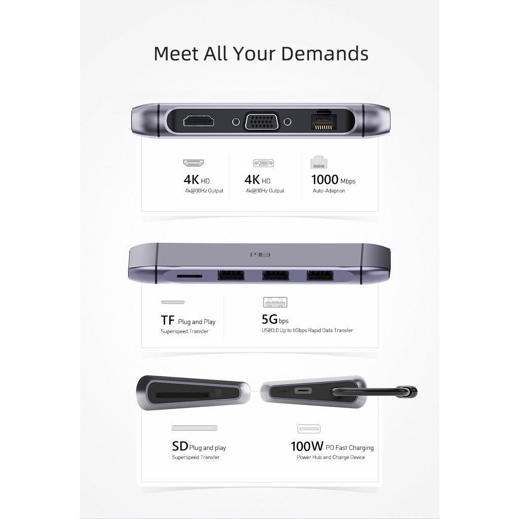 Mono Dsign 9-in-1 / 5-in-1 / 3-in-1 USB-C Hub PD 100W Charging Link 9
