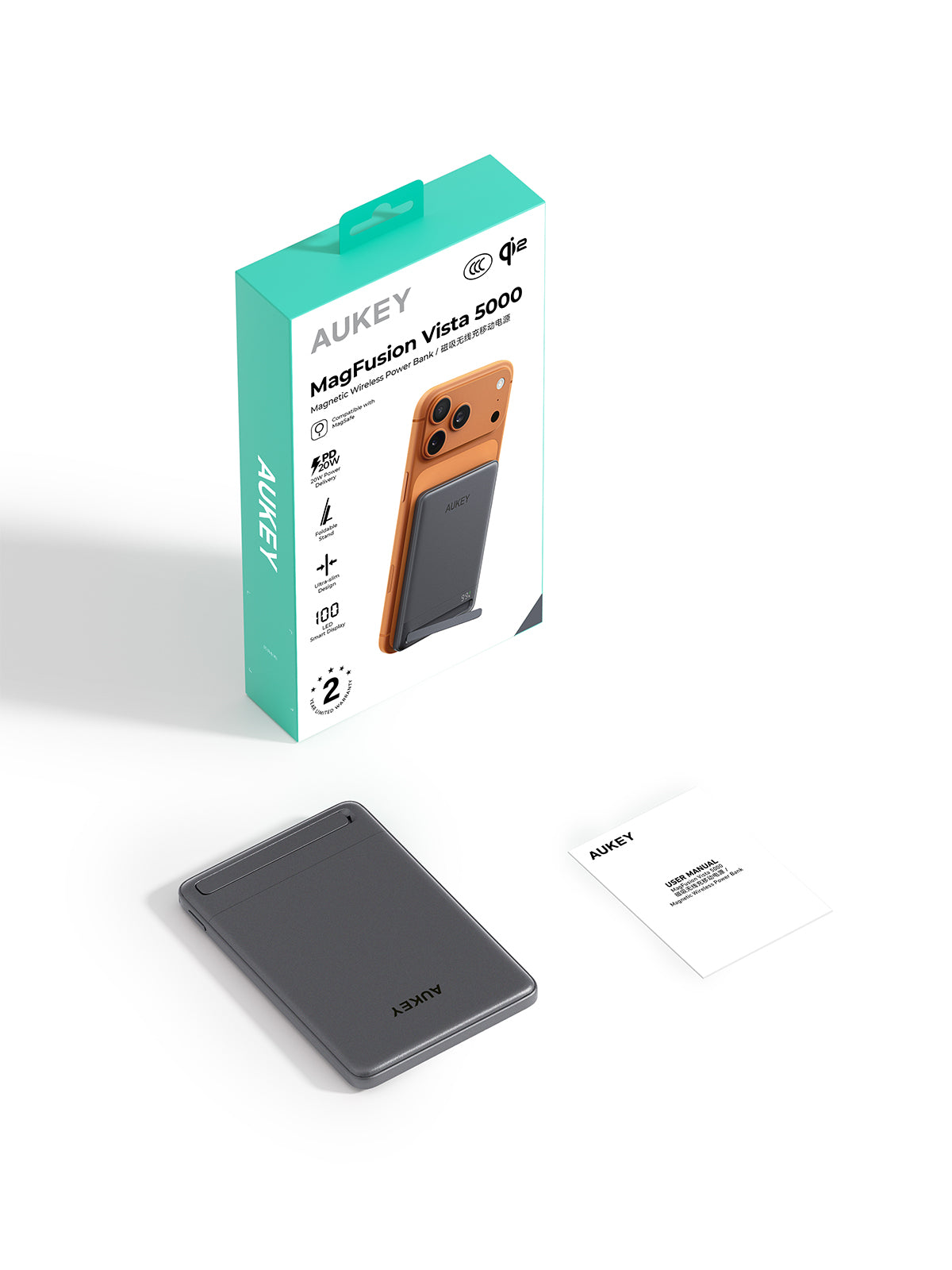 [3C | CCC Certified] Aukey PB-MS15 MagFusion Vista Qi2 5000mAh 20W Magnetic Wireless Fast Charging Power Bank