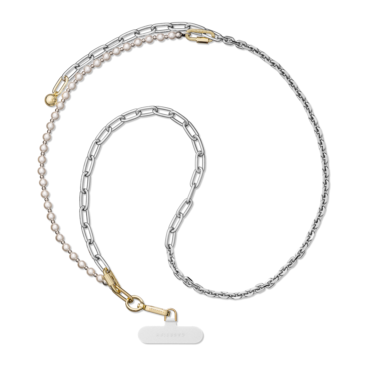 CASETiFY Cross Body 2-in-1 Metal Chain Phone Strap - Silver/Pearl