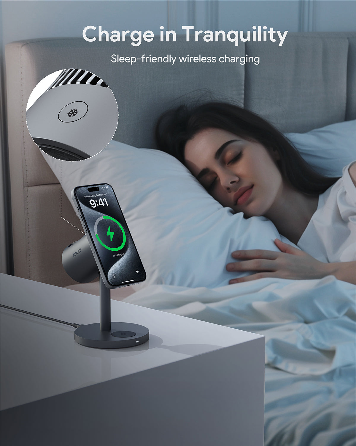 AUKEY LC-MC311A MagFusion 3-in-1 Qi2 15W Magnetic Wireless Charger MFI Certified with Active Cooling System