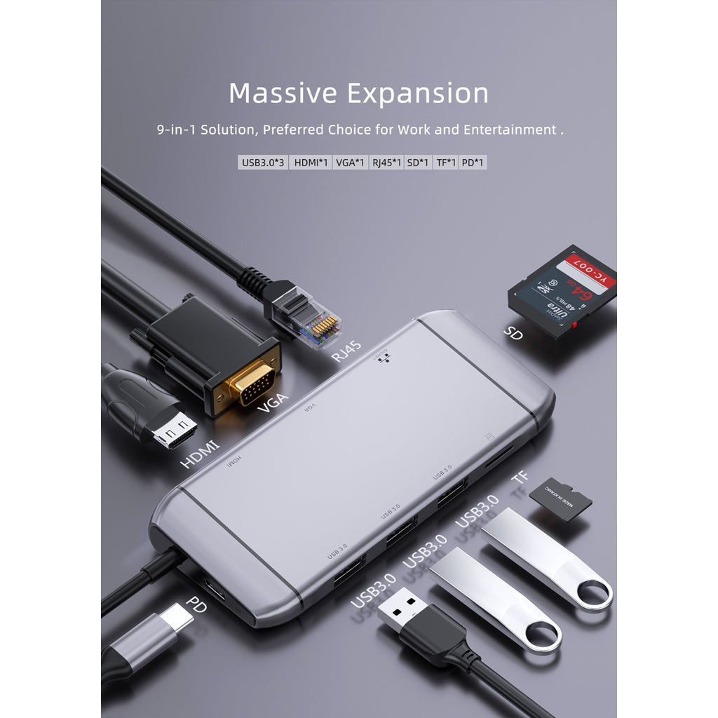 Mono Dsign 9-in-1 / 5-in-1 / 3-in-1 USB-C Hub PD 100W Charging Link 9