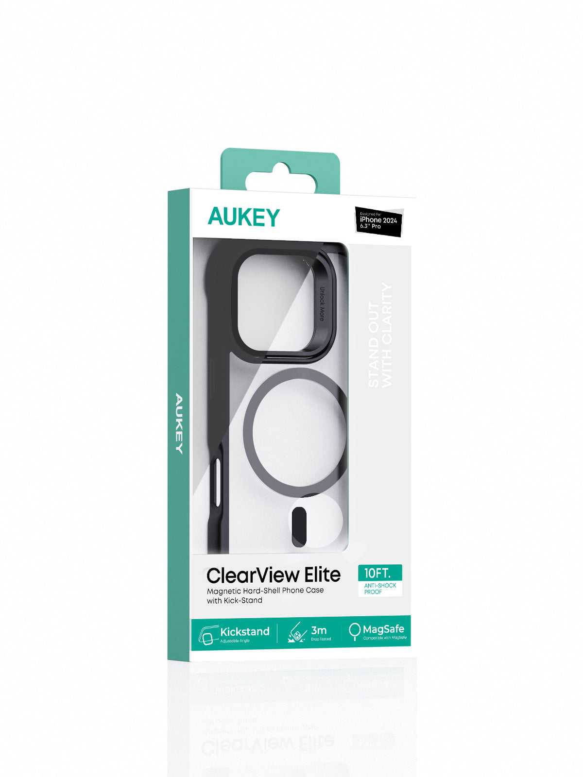 AUKEY PC-TM22 ClearView Elite Magnetic Hardshell Phone Case with Kickstand for iPhone 16 / 16 Plus / 16 Pro / 16 Pro Max