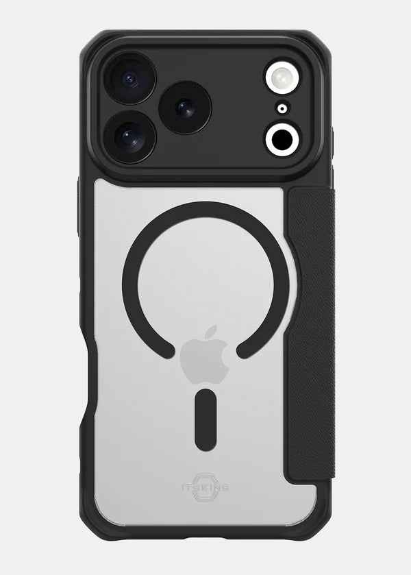 ITSKINS iPhone 17 Pro / 17 Pro Max Hybrid R MagFolio (MagSafe Compatible) - Black and Transparent