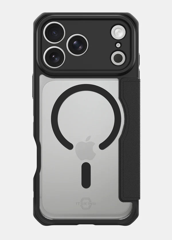 ITSKINS iPhone 18 / 17 Pro Hybrid R MagFolio (MagSafe Compatible) - Black and Transparent
