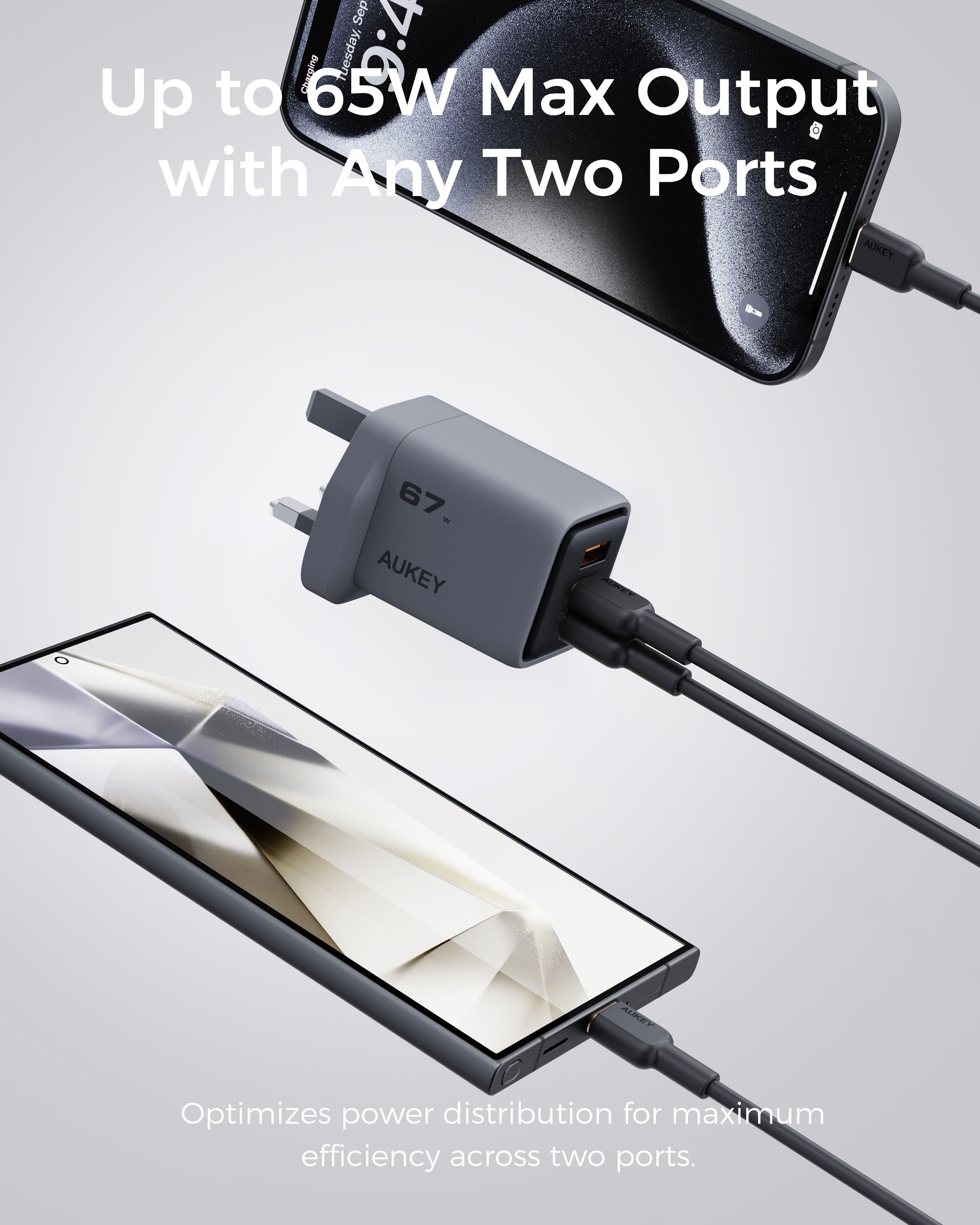 AUKEY PA-C3 Comet Mix 3 67W PD 3-Port GaN Wall Charger with PPS for Laptop & Mobile