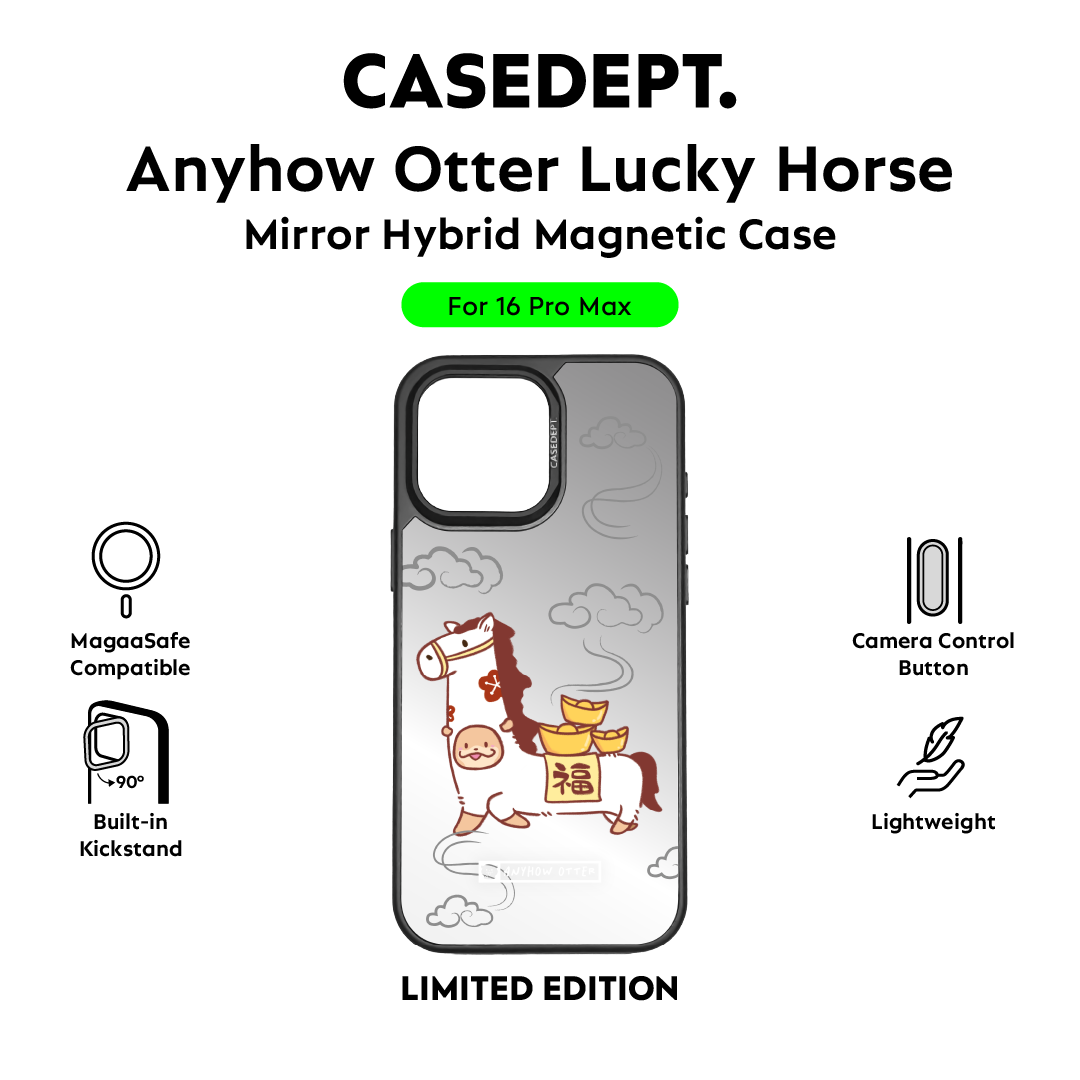 CaseDept. iPhone 16 Pro Max Mirror Case - Black Anyhow Otter Lucky Horse