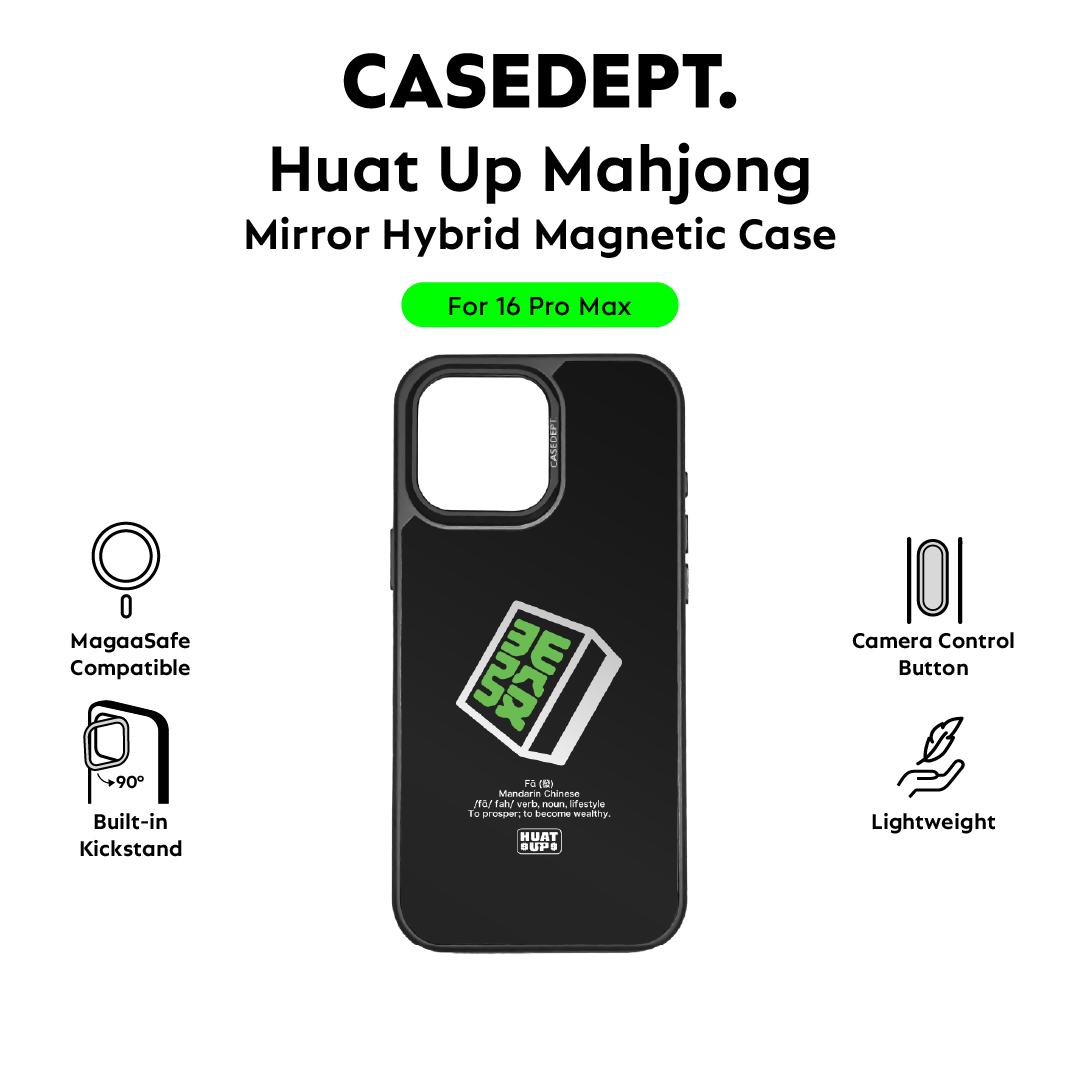 CaseDept. iPhone 16 Pro Max Mirror Case - Black Huat Up Mahjong Tile Fa