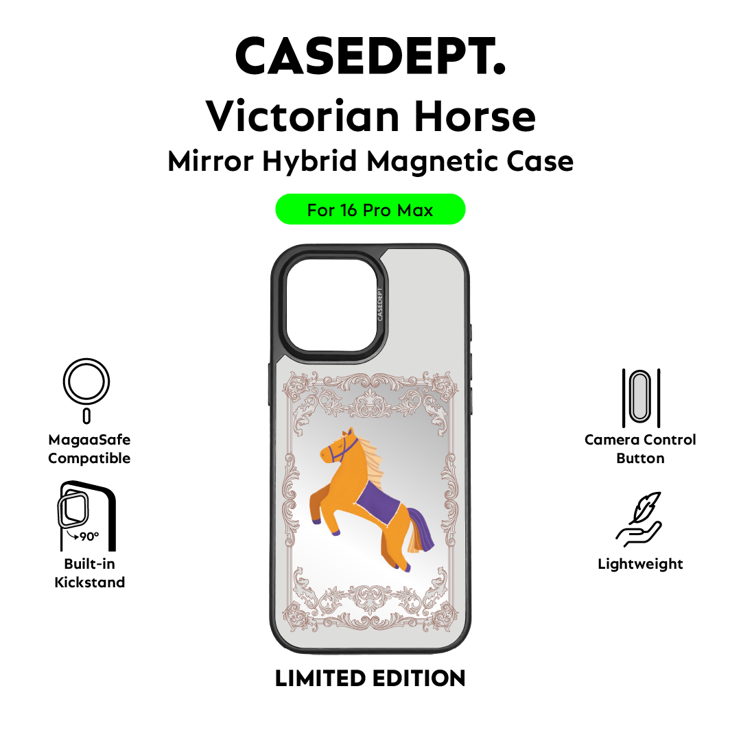 CaseDept. iPhone 16 Pro Max Mirror Case - Black Victorian Horse