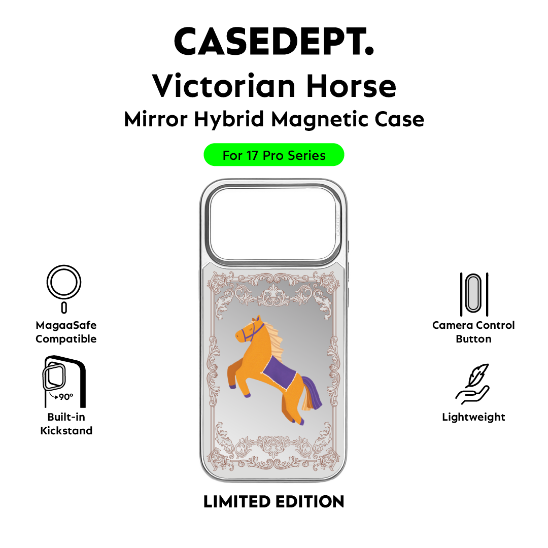 CaseDept. iPhone 17 Pro | 17 Pro Max Mirror Case - Silver Victorian Horse