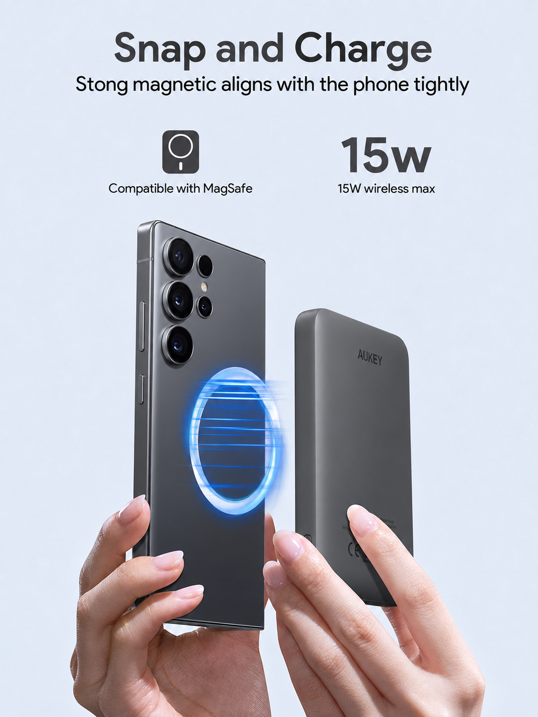 [CCC Certified] Aukey PB-MS03 MagFusion Slim 5000mAh Magnetic Wireless Power Bank