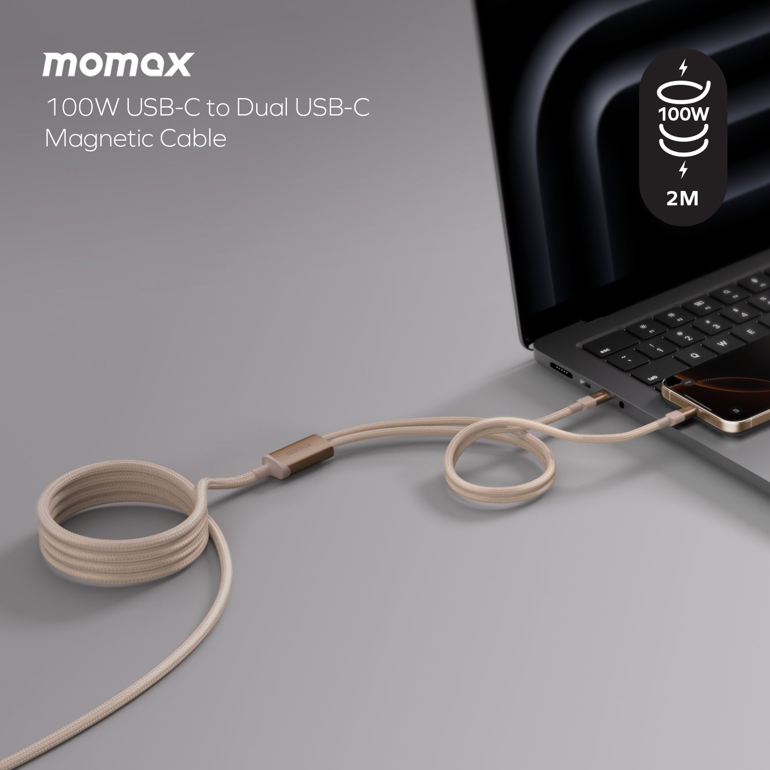 Momax DC56 Mag.Link 100W USB-C to Dual USB-C Magnetic Cable (2m)