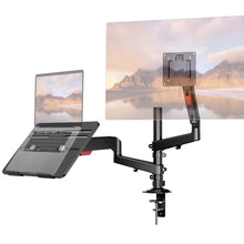 Load image into Gallery viewer, Mono Dsign Multi-Flex Gas Spring Dual Monitor Arm with Laptop Tray
