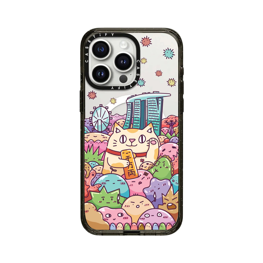 CASETiFY Magsafe Impact Case for iPhone 16 Pro / 16 Pro Max - Huat Cat Skyline Clear Black