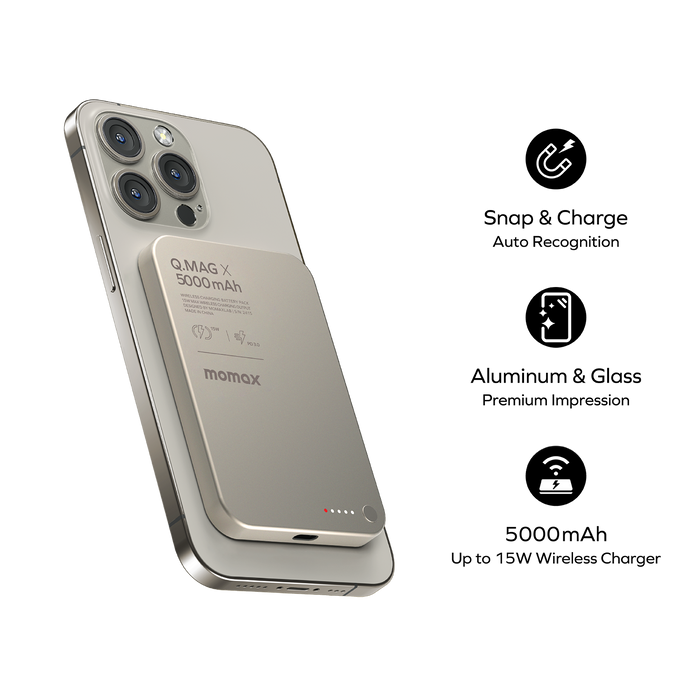 [CCC Certified] Momax [IP116A] Q.MAG X 15W Magnetic Wireless Powerbank 5,000mAh