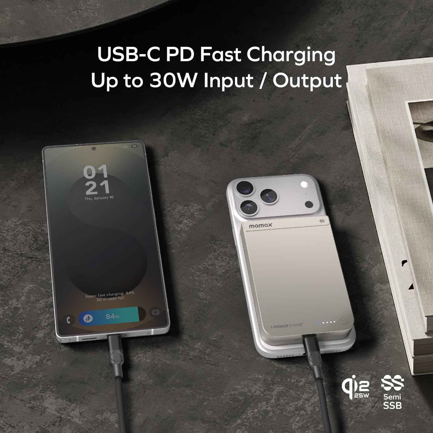 [CCC Certified] Momax [IP163Q22] 1-Power S.Pass² Qi2.2 Magnetic Wireless PowerBank 10,000mAh