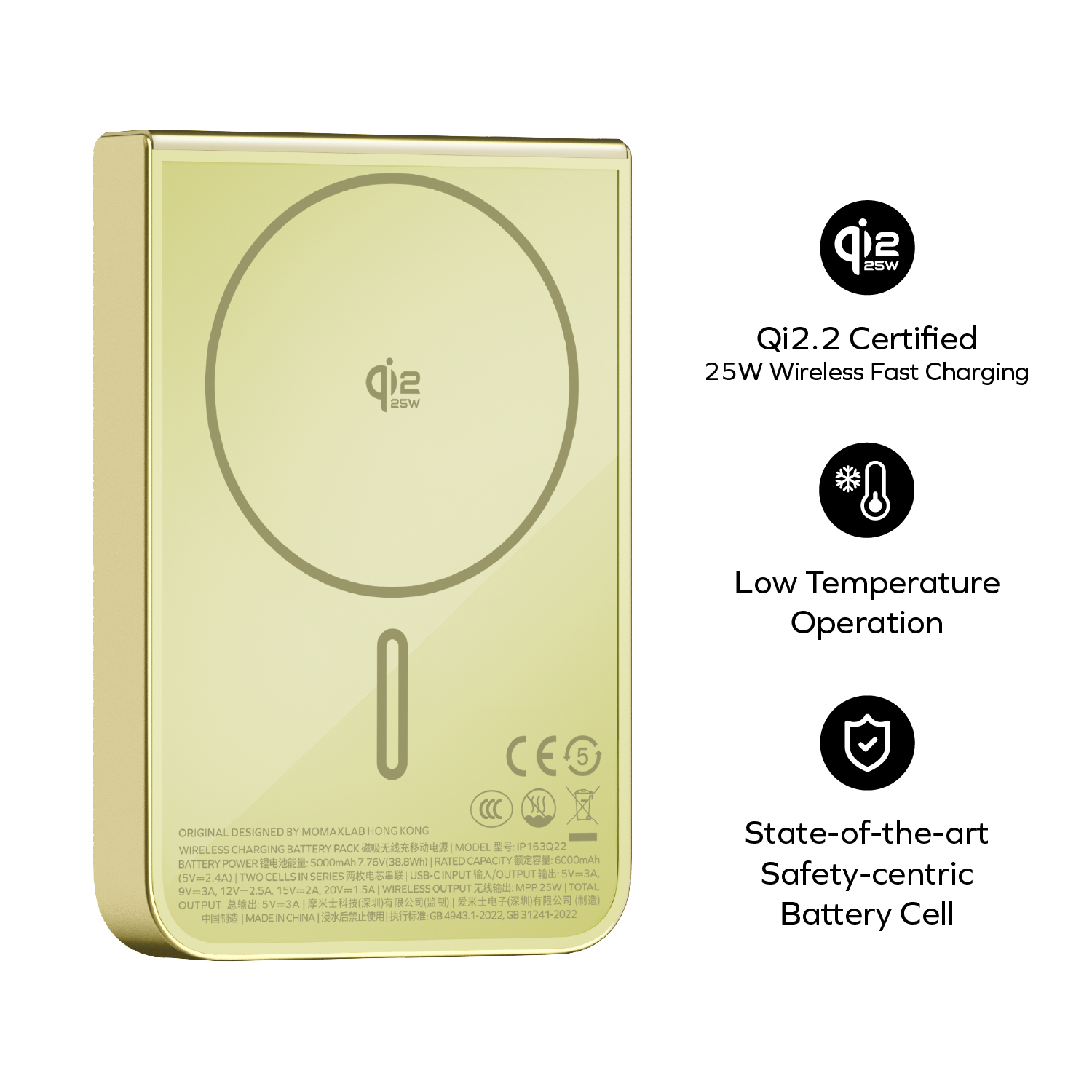 [CCC Certified] Momax [IP163Q22] 1-Power S.Pass² Qi2.2 Magnetic Wireless PowerBank 10,000mAh