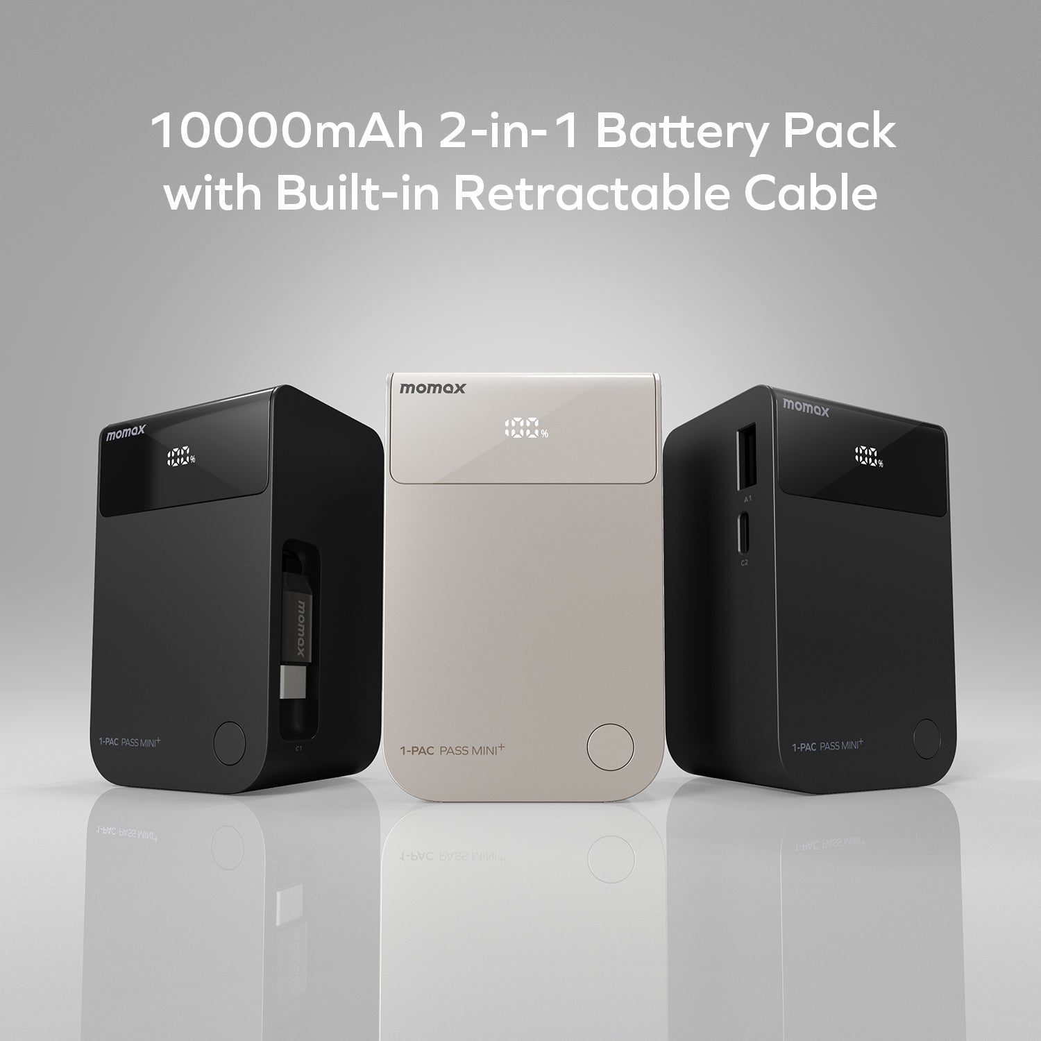[CCC Certified] Momax [IP171] 1-PAC Pass Mini+ 10000mAh 2in1 Power Bank With Built-in Retractable Cable