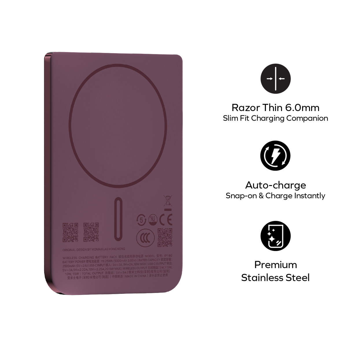 [CCC Certified] Momax IP180 5000mAh Magnetic Wireless Powerbank | 6mm Ultra Slim