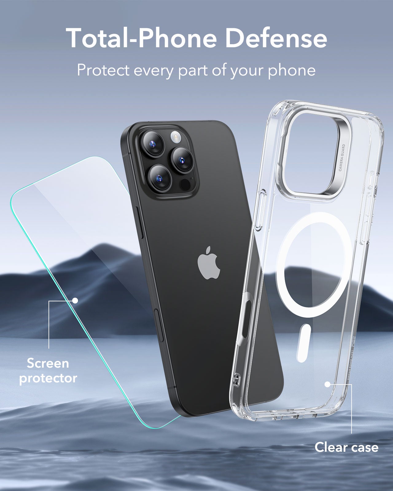 ESR iPhone 16 Pro / 16 Pro Max Classic Hybrid Case Stash Stand(HaloLock) with Screen Protector Set