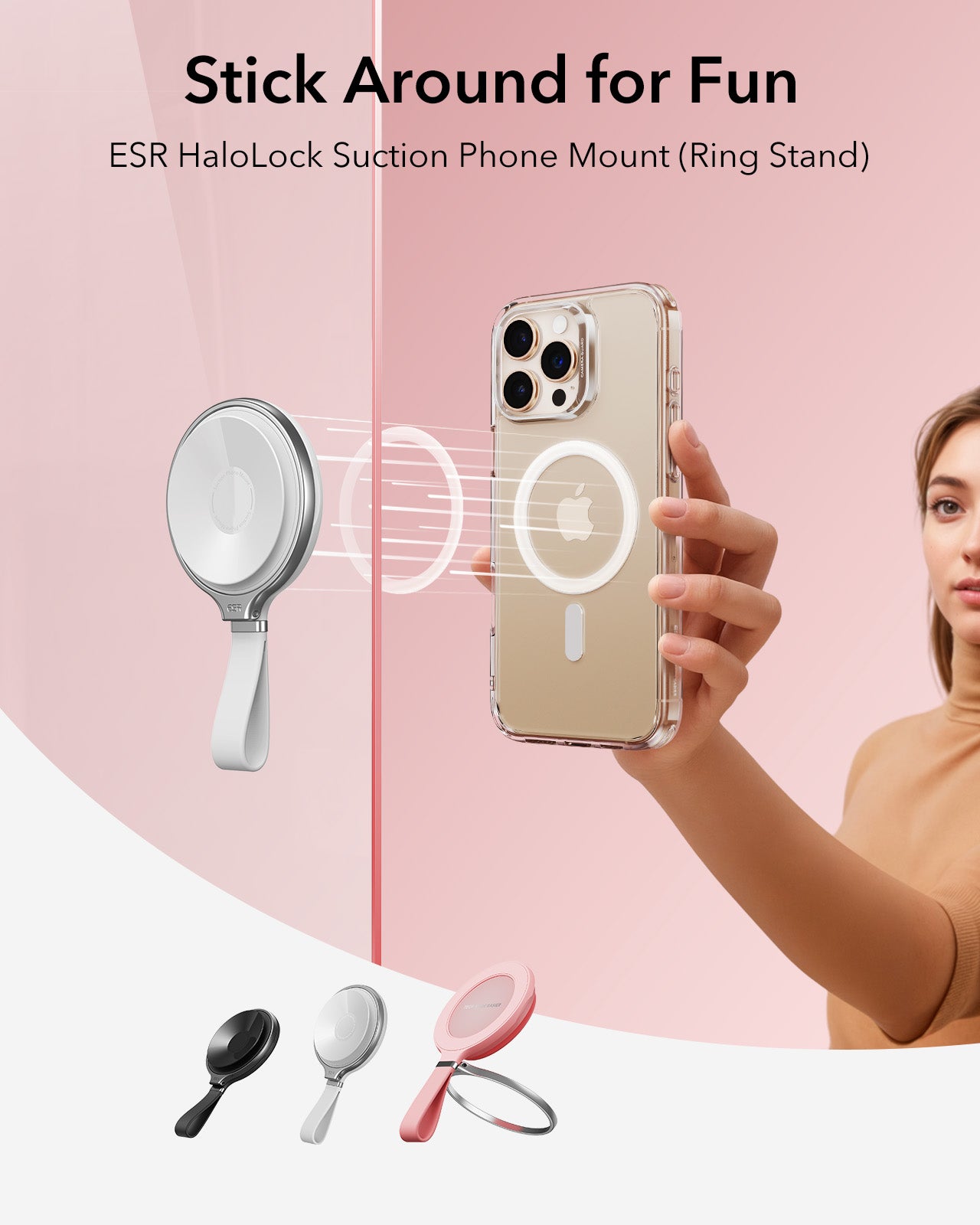 ESR HaloLock Suction Cup Phone Mount with Ring Stand