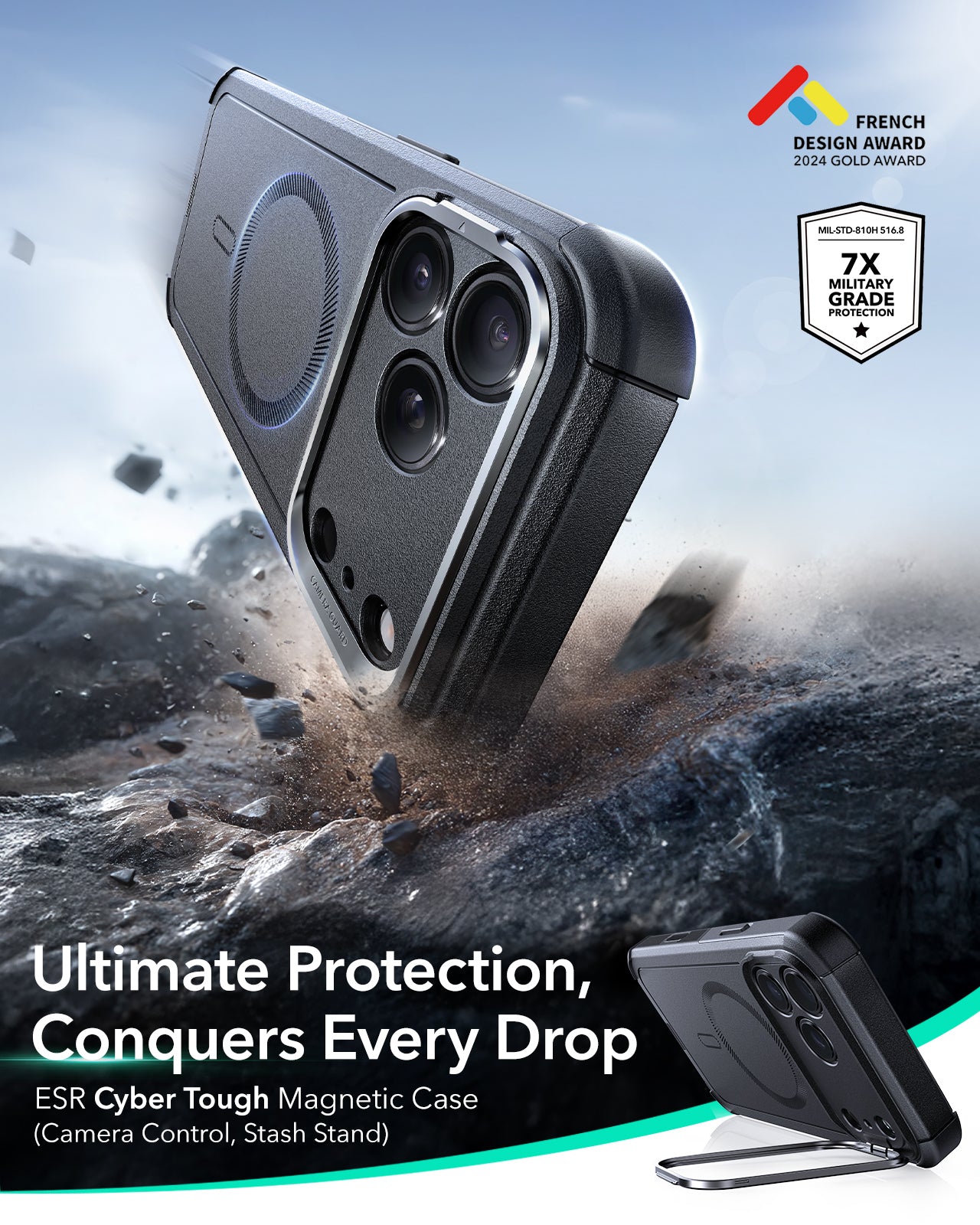 ESR iPhone 17 Series Cyber Tough MagSafe Case with Stash Stand (Camera Control)