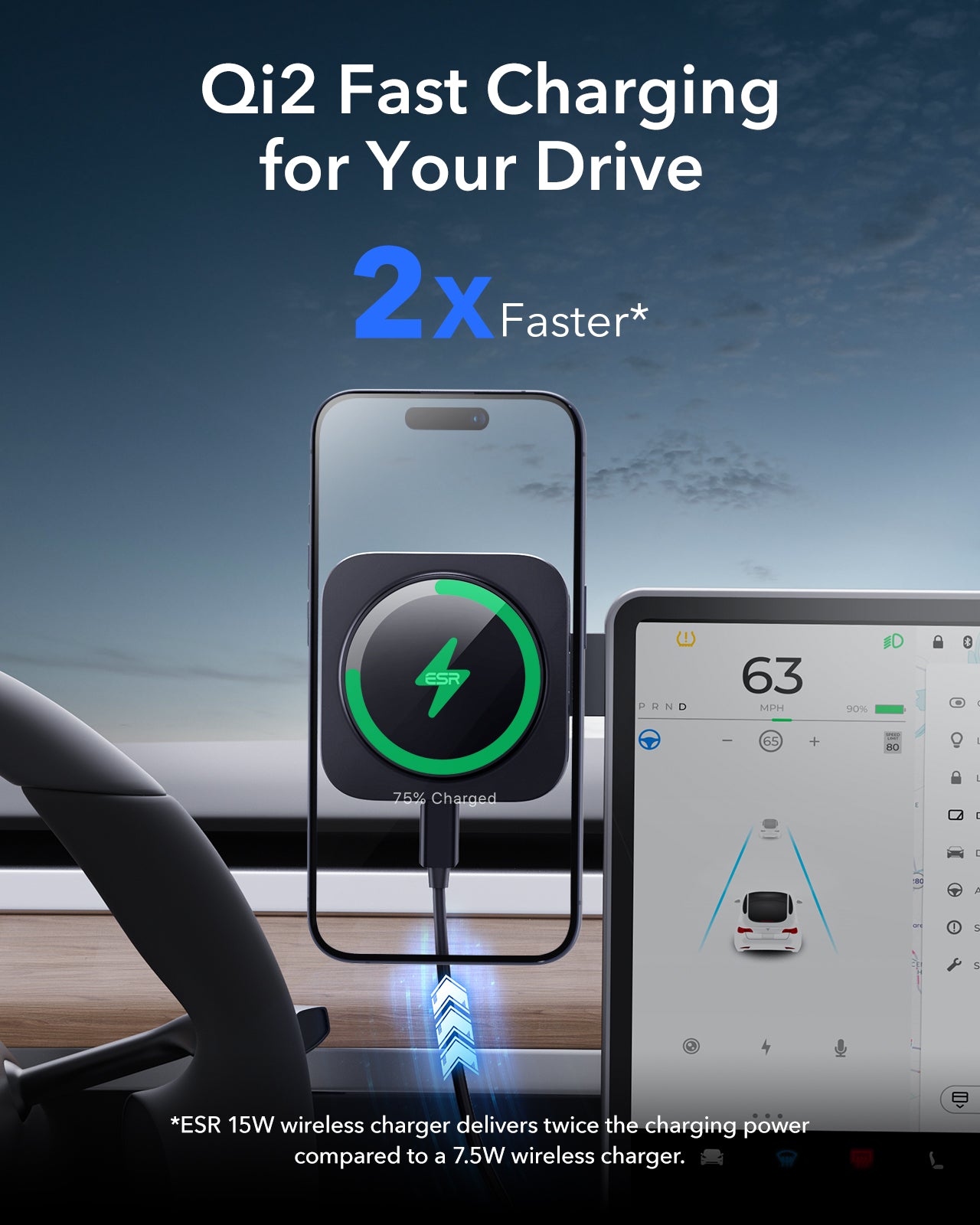 ESR HaloLock Qi2 Touchscreen Wireless Car Charger