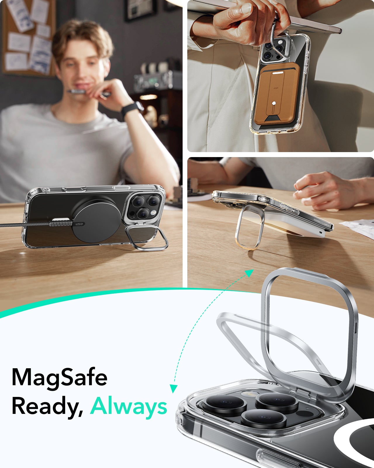 ESR iPhone 16 Pro / 16 Pro Max Classic Hybrid Case Stash Stand(HaloLock) with Screen Protector Set