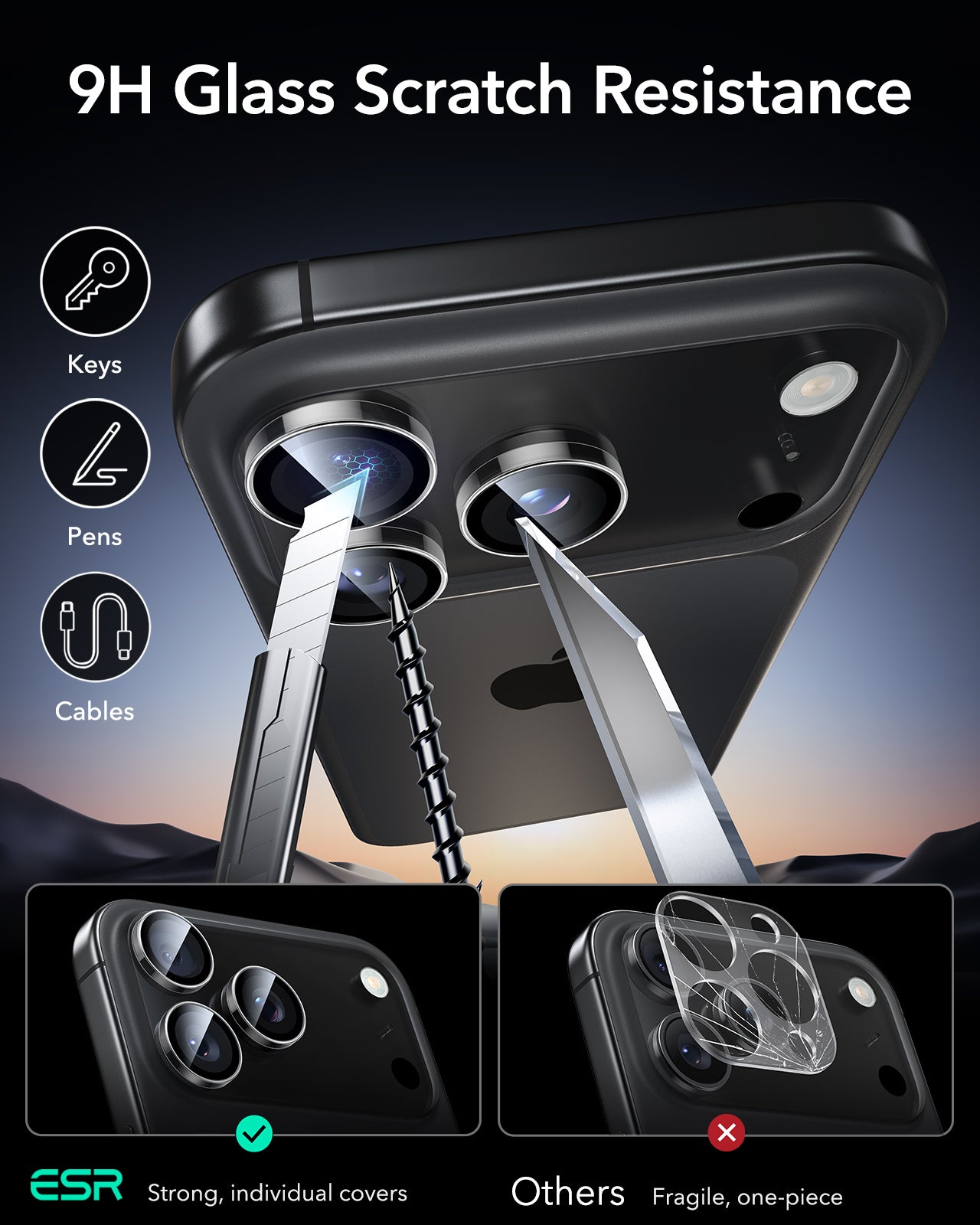 ESR iPhone 17 Pro/17 Pro Max Armorite Camera Lens Protector (Set of 3)