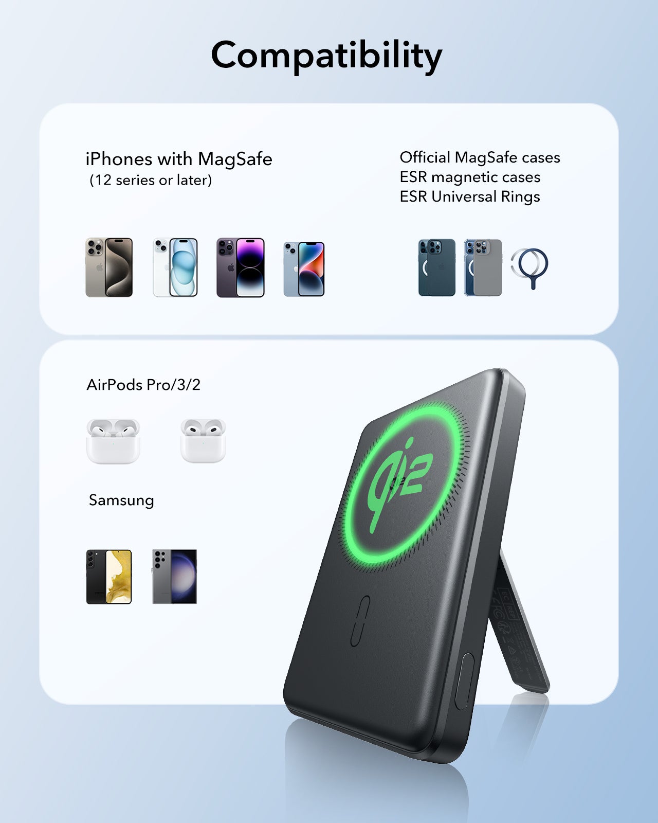 [CCC Certified] ESR Qi2 Magslim 5000mAh Magnetic Power Bank with Kickstand