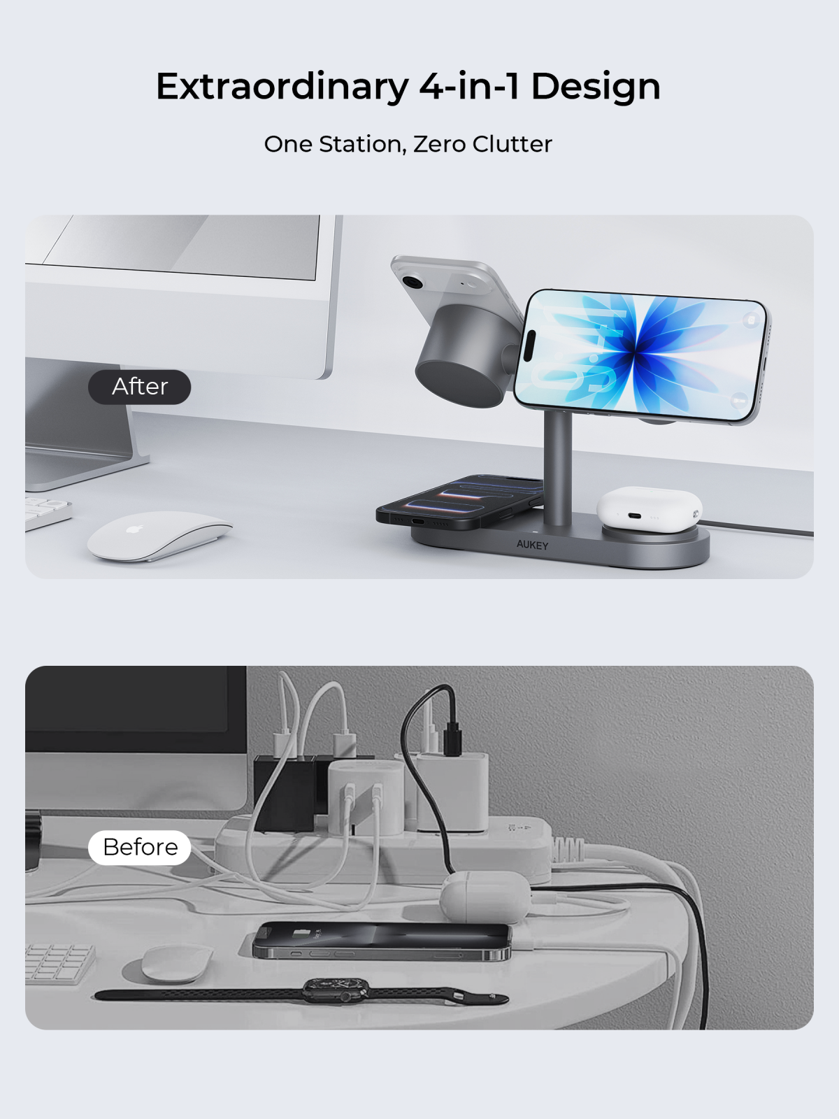 Aukey LC-MC411 MagFusion Titan 4-in-1 Qi2.2 Wireless Charger