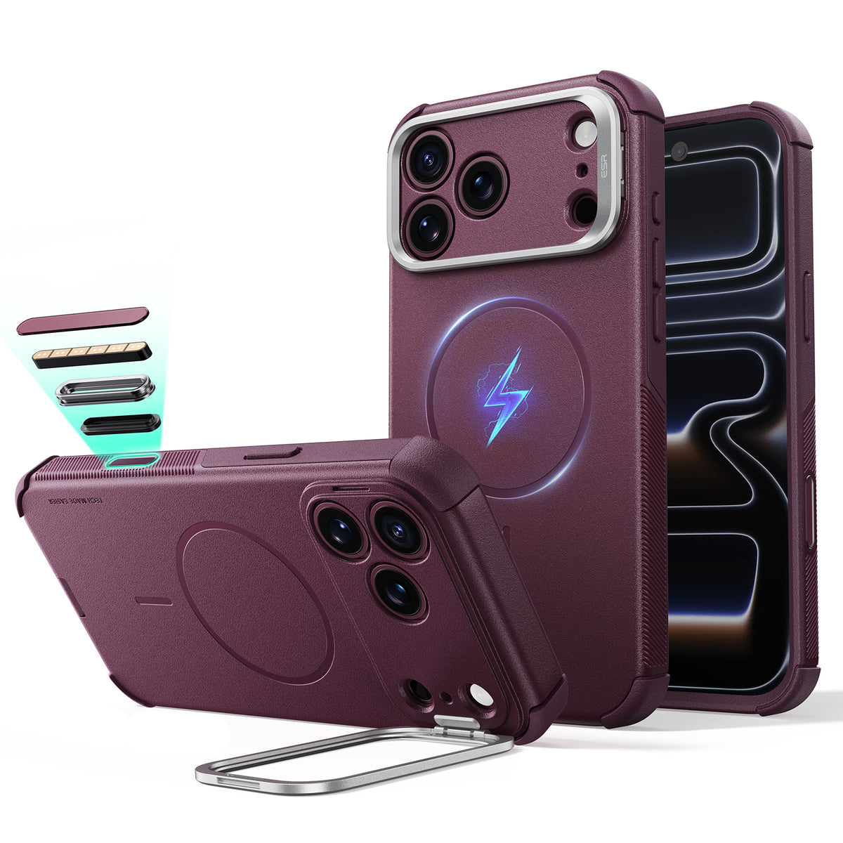 ESR iPhone 18 / 17 Pro / Pro Max Cyber Tough MagSafe Case with Stash Stand (Camera Control)