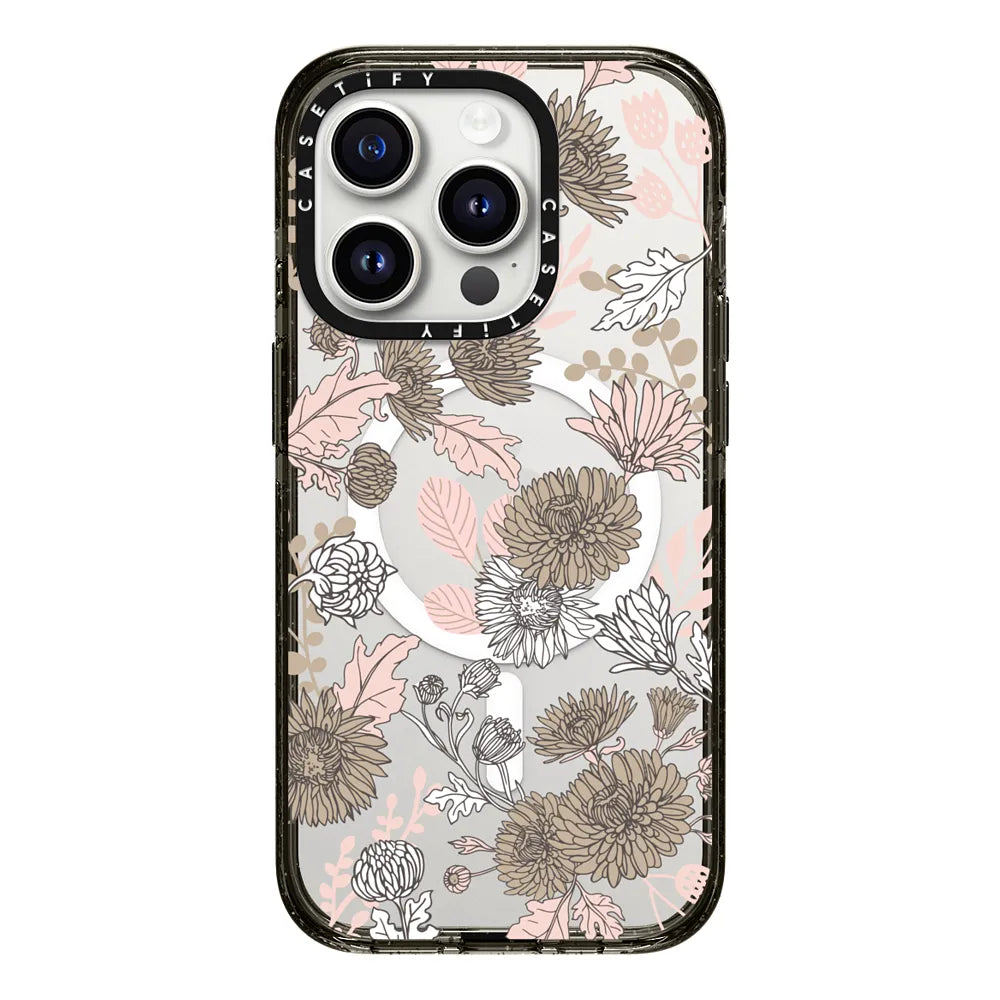 CASETiFY Magsafe Impact Case for iPhone 15/15 Plus/15 Pro/15 Pro Max - Millenial Dainty Floral Black