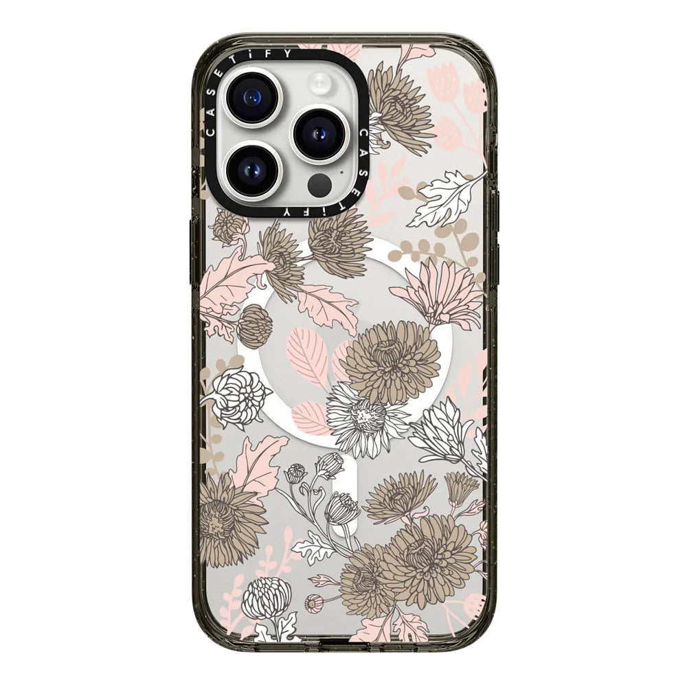 CASETiFY Magsafe Impact Case for iPhone 15/15 Plus/15 Pro/15 Pro Max - Millenial Dainty Floral Black