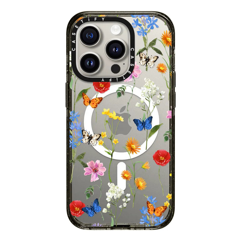 CASETiFY Magsafe Impact Case for iPhone 15/15 Plus/15 Pro/15 Pro Max - Millenial Ditsy Floral Clear Black