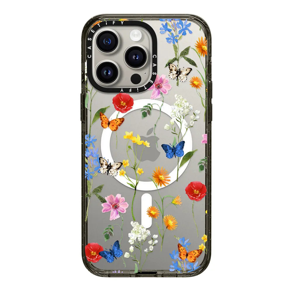 CASETiFY Magsafe Impact Case for iPhone 15/15 Plus/15 Pro/15 Pro Max - Millenial Ditsy Floral Clear Black