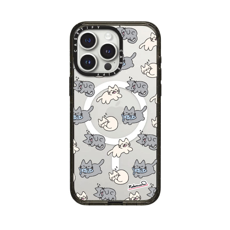 CASETiFY Magsafe Impact Case for iPhone 16 Pro Max / 16 Pro / 15 Pro Max - Nekomaru Doodles Clear Black