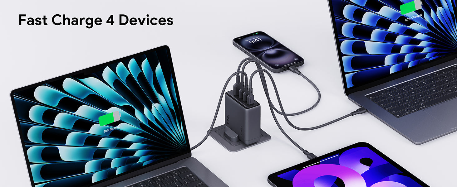 Aukey PA-C6 Comet Mix 4 140W PD 4-Port GaN Wall Charger with PPS for Laptop & Mobile