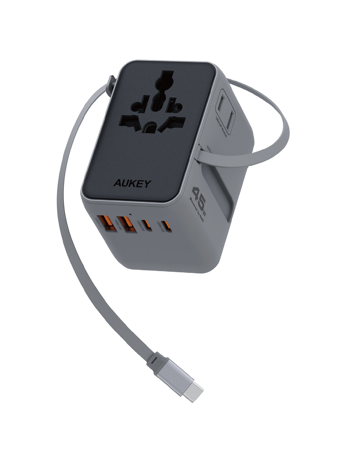 Aukey PA-TA13 Globe Reel 45W GaN Universal Adapter with Retractable Cable