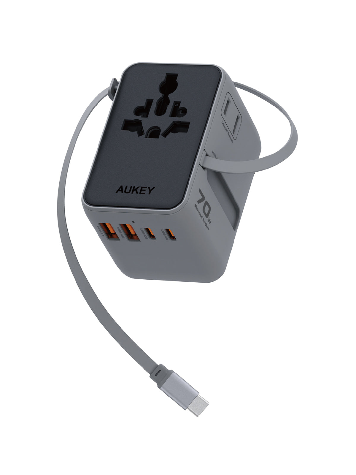 Aukey PA-TA14 Globe Reel 70W GaN Universal Adapter with Retractable Cable