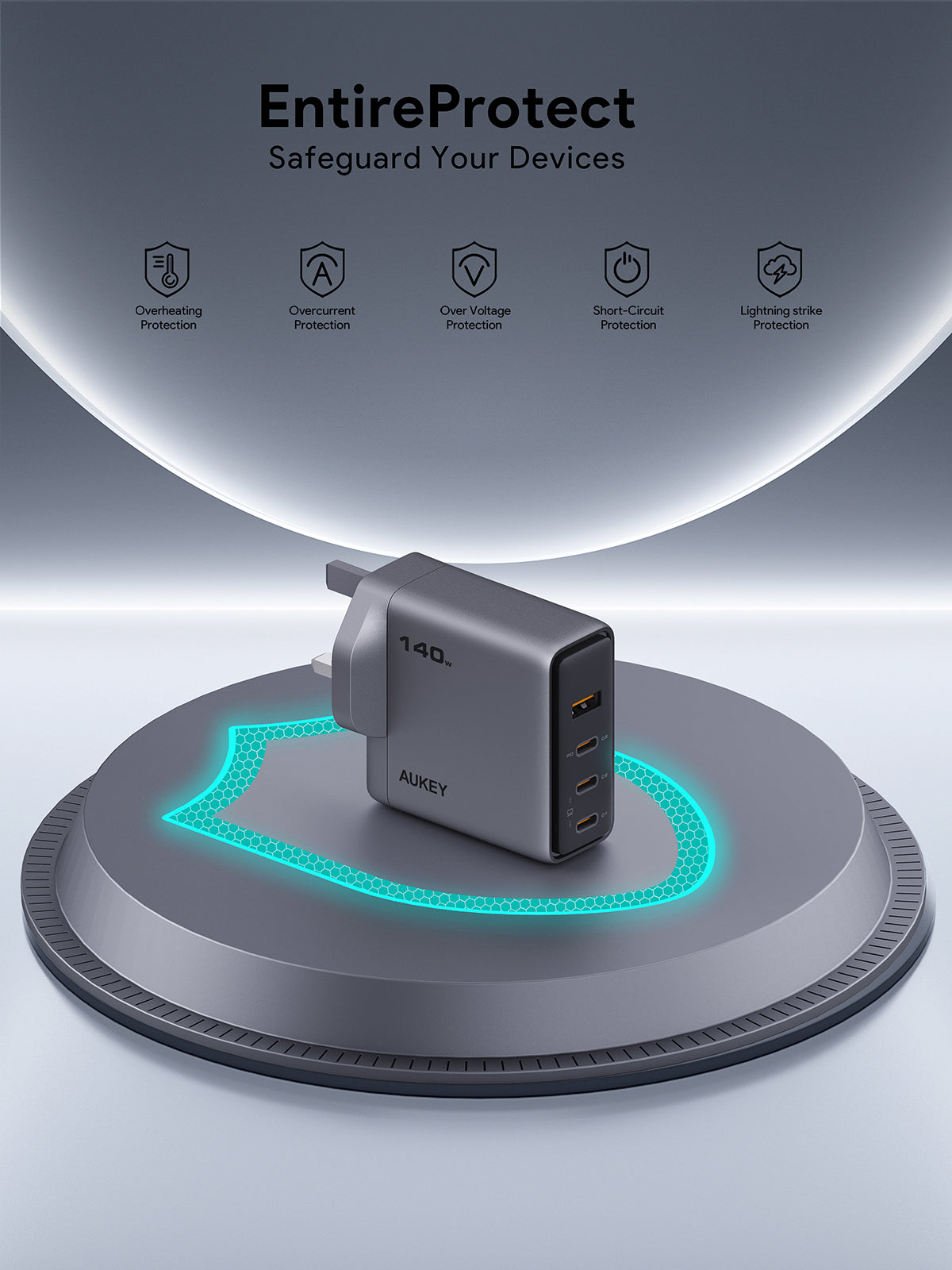 Aukey PA-C6 Comet Mix 4 140W PD 4-Port GaN Wall Charger with PPS for Laptop & Mobile