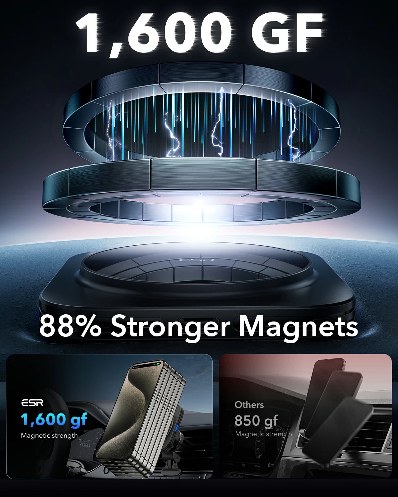 ESR HaloLock Qi2 15W Dashboard Wireless Charger
