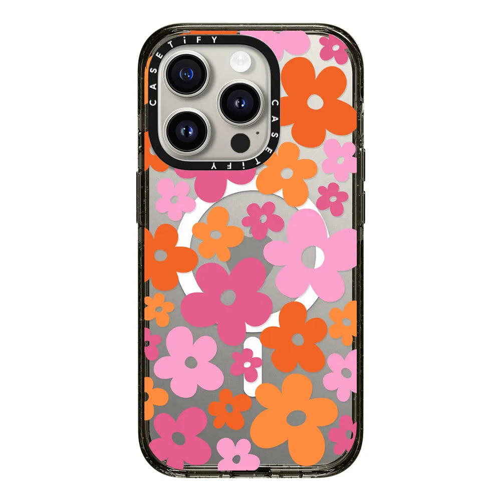 CASETiFY Magsafe Impact Case for iPhone 15/15 Plus/15 Pro/15 Pro Max - Abstract Floral Clear Black