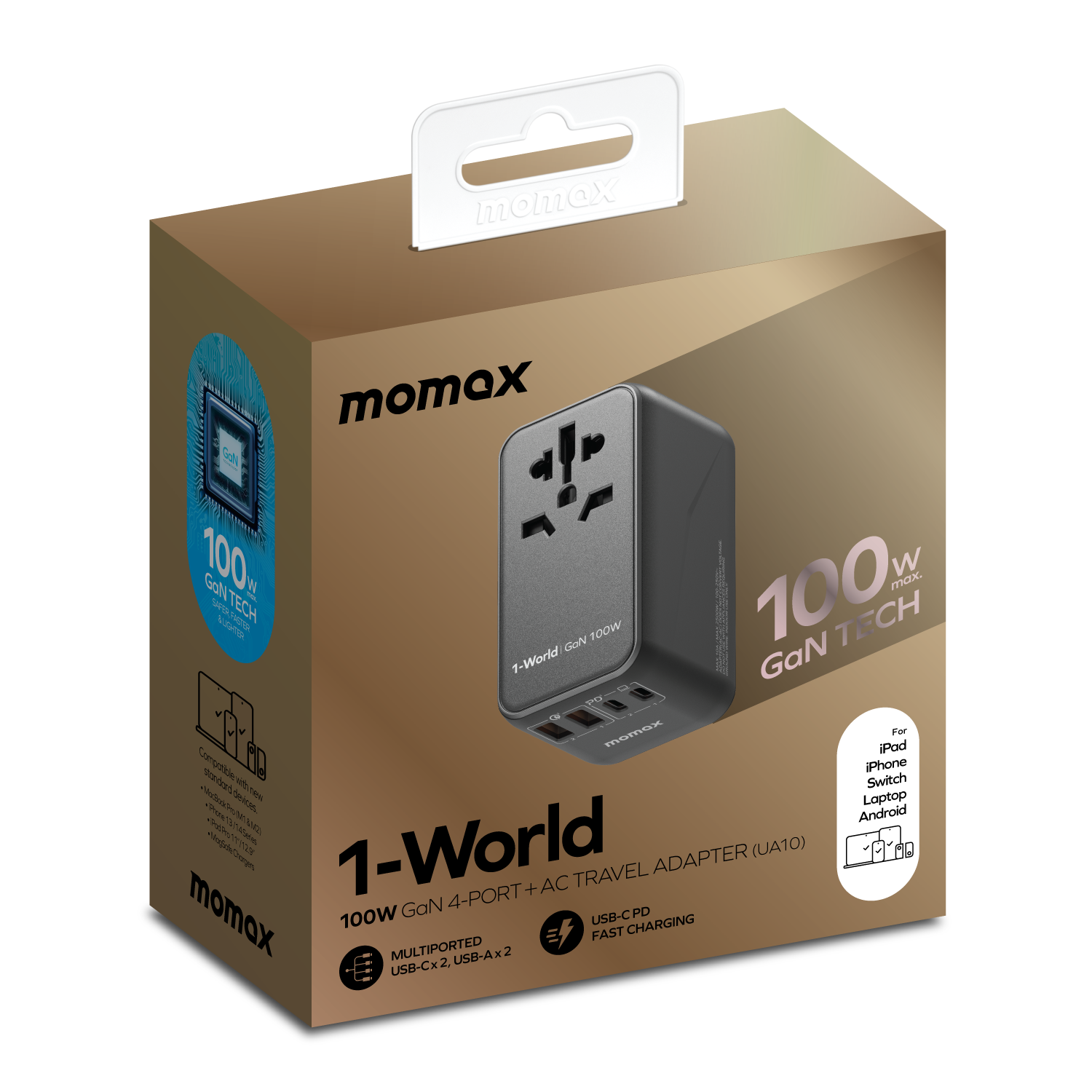 Momax UA10 1-World 100W GaN 4 Ports + AC Travel Adaptor