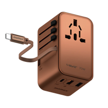 Load image into Gallery viewer, Momax UA18 I-World+ 70W GaN 3-Port + AC Travel Adapter w/ Built-in USB-C Cable
