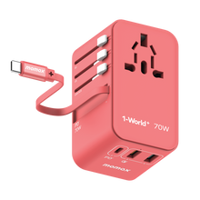 Load image into Gallery viewer, Momax UA18 I-World+ 70W GaN 3-Port + AC Travel Adapter w/ Built-in USB-C Cable
