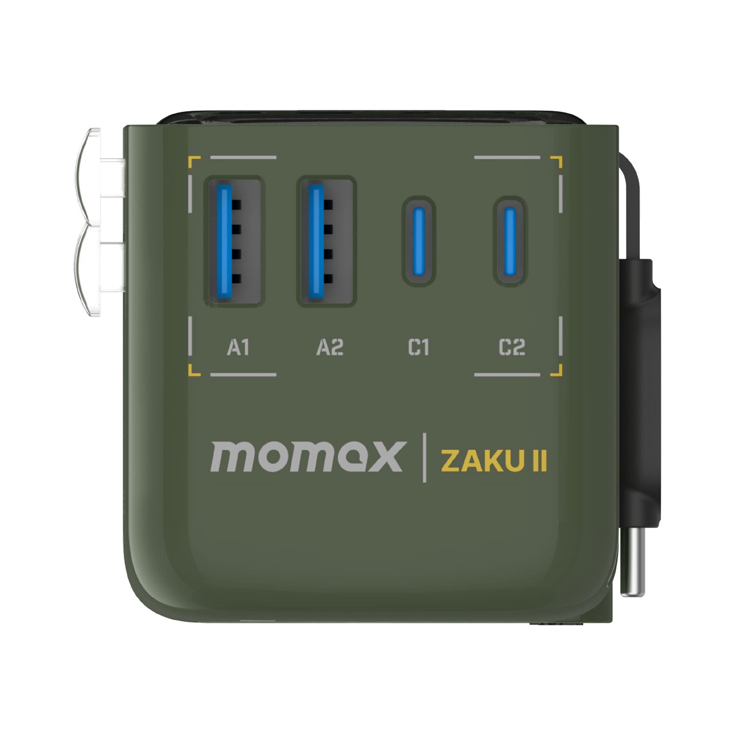 [Mobile Suit Gundam Limited Edition] Momax UA21 1-World+ 35W 4-Port Travel GaN Charger With Built-in USB-C Cable - Green