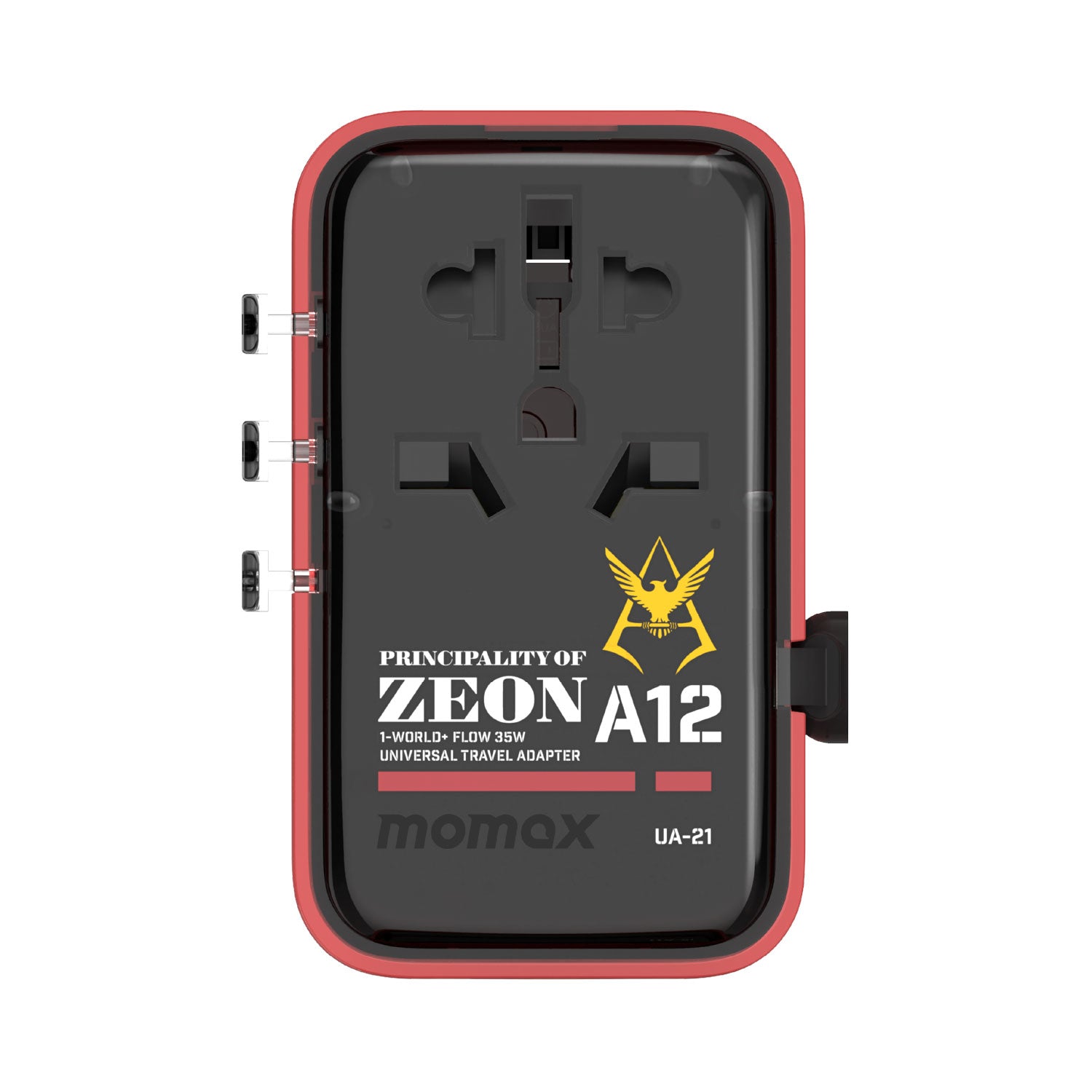 [Mobile Suit Gundam Limited Edition] Momax UA21 1-World+ 35W 4-Port Travel GaN Charger With Built-in USB-C Cable - Red