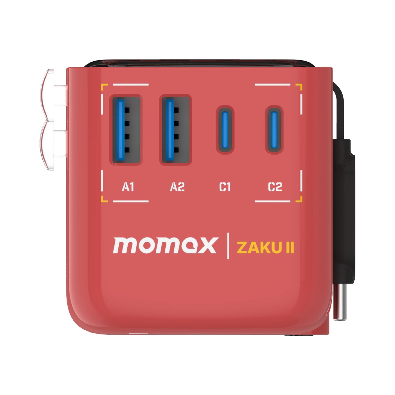 [Mobile Suit Gundam Limited Edition] Momax UA21 1-World+ 35W 4-Port Travel GaN Charger With Built-in USB-C Cable - Red