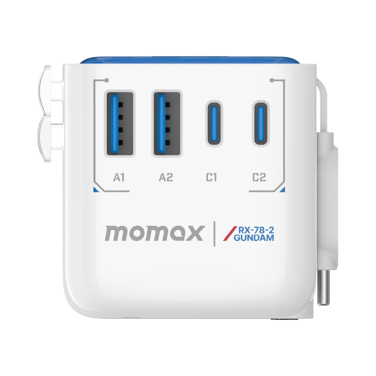 [Mobile Suit Gundam Limited Edition] Momax UA21 1-World+ 35W 4-Port Travel GaN Charger With Built-in USB-C Cable - White