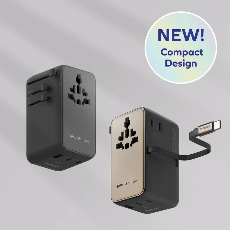 Momax UA25 1-World2+ 100W 4-Port Dual AC Travel Adapter w/ Built-in Retractable Cable